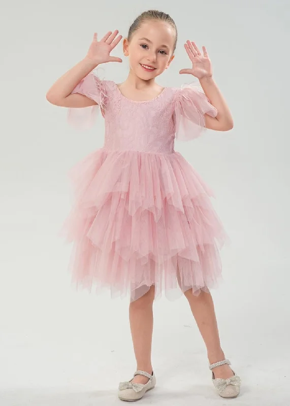 Paisley Lace Flower Girl Dress in Pink Elegant Lace Design