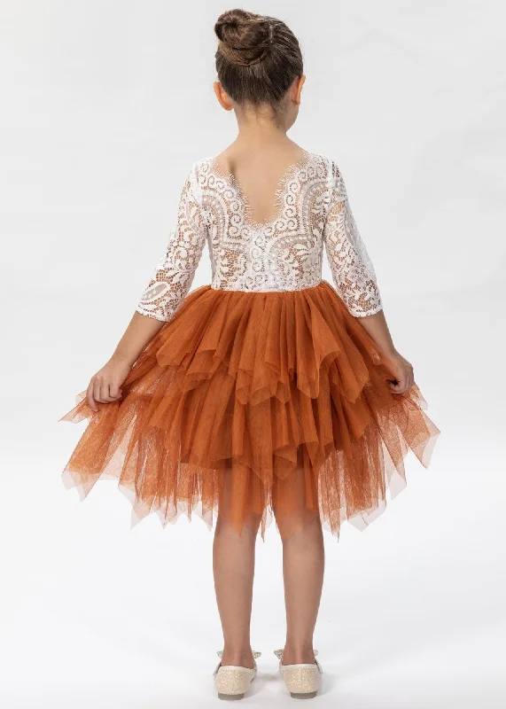 Peony Lace Flower Girl Dress in Burnt Orange (tiered) Lace Dress Classic