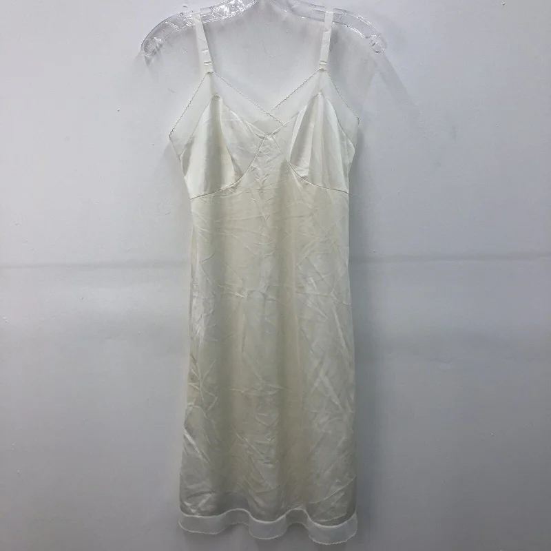 VTG Sliper-Fection White Nylon Lace Lingerie V Neck Slip Mini Dress Women 34 Long Sleeve Lace Dress