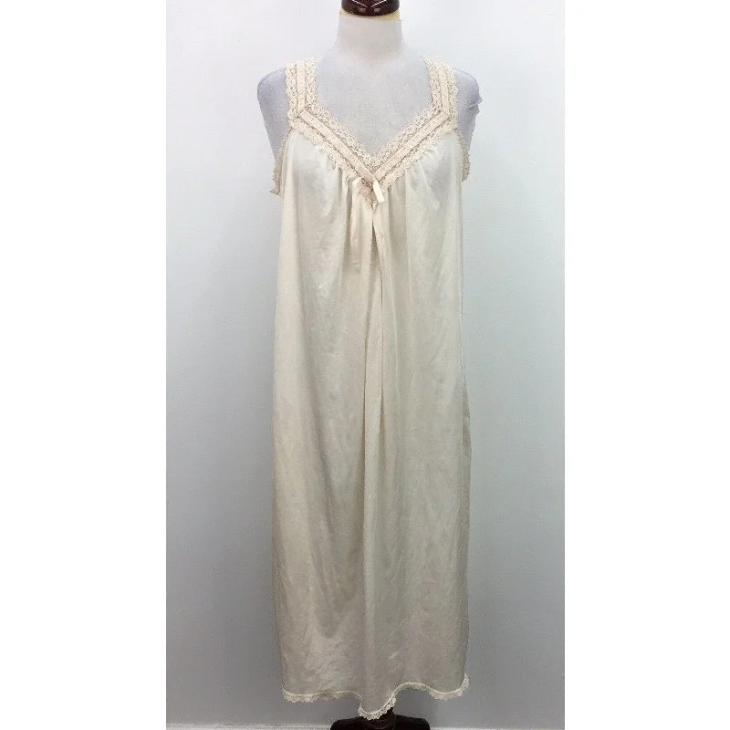 VTG Sliperfection Peachy Ivory Satin Lace Intimate Sleepwear Slip Gown Womens L White Lace Dress