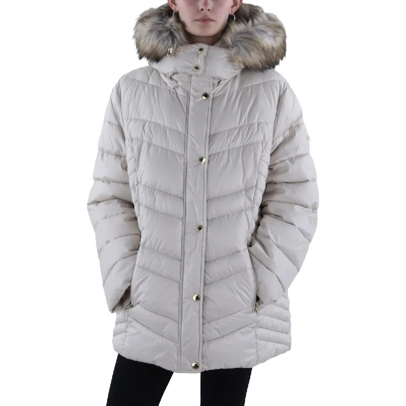 Womens Faux Fur Trim Hooded Puffer Jacket Women's minimalist jackets