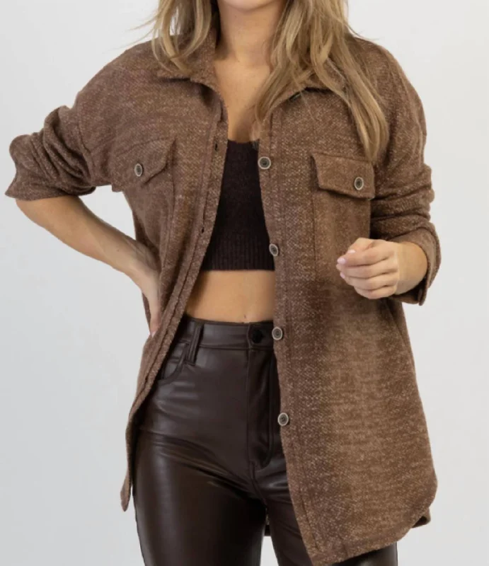 Woodstock Relaxed Shirt Jacket In Cocoa Women's versatile jackets