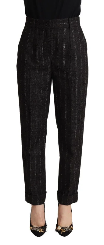 Elegant High-waisted Striped Tapered Pants