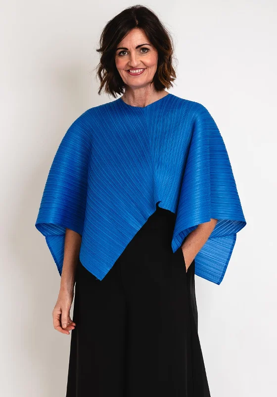 Thanny Pleated Poncho One Size Cape, Royal Blue Women's breathable jackets