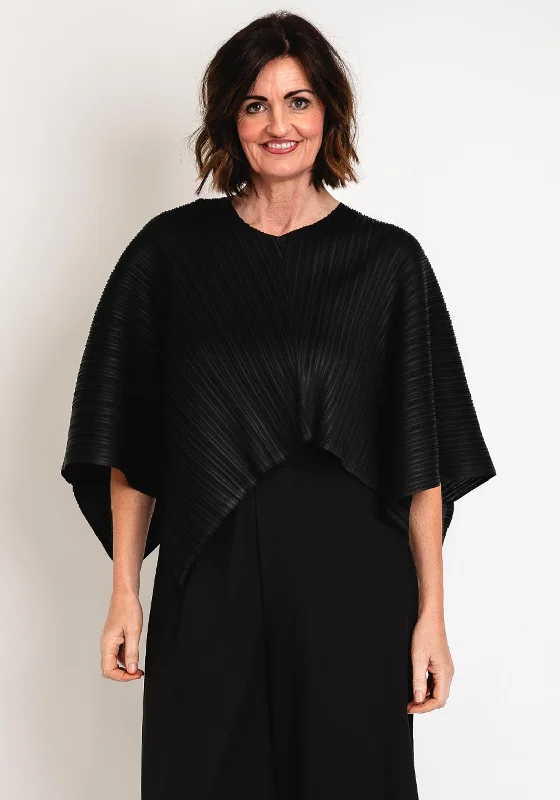 Thanny Pleated Poncho One Size Cape, Black Women's party jackets