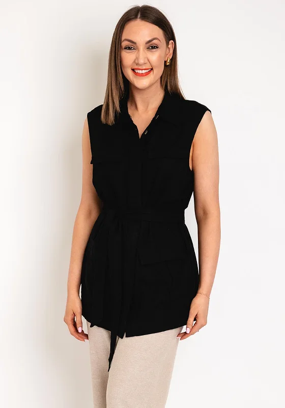 Freequent Lava Linen Waistcoat, Black Women's date night jackets