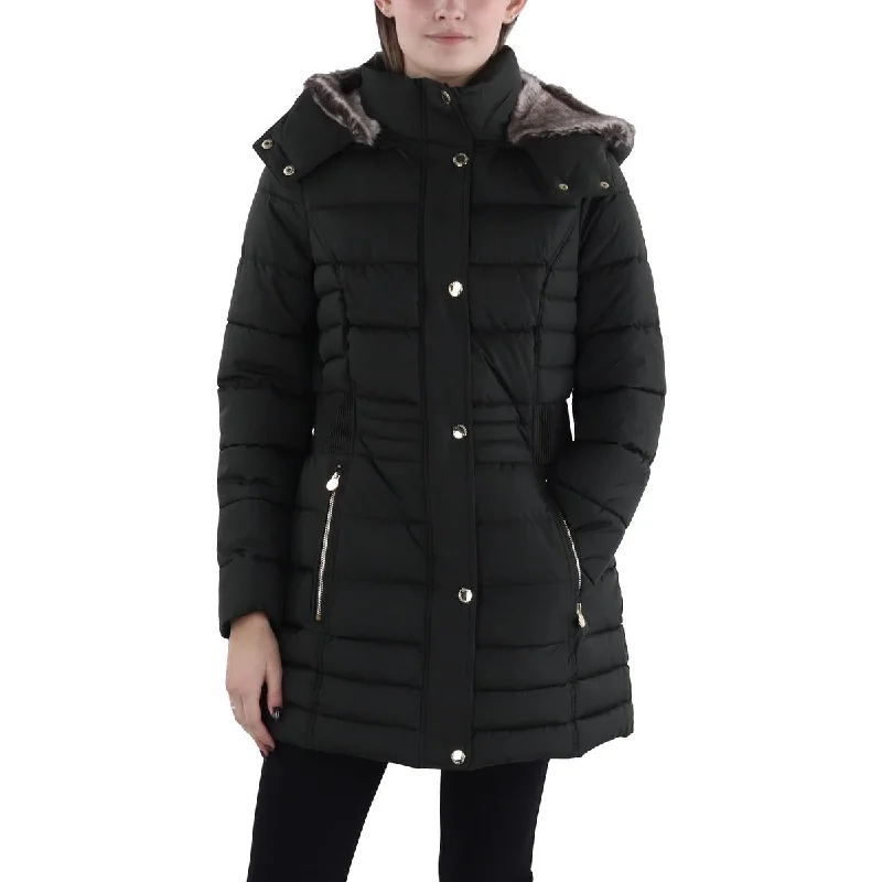 Womens Faux Fur Trim Hooded Puffer Jacket Women's transitional jackets