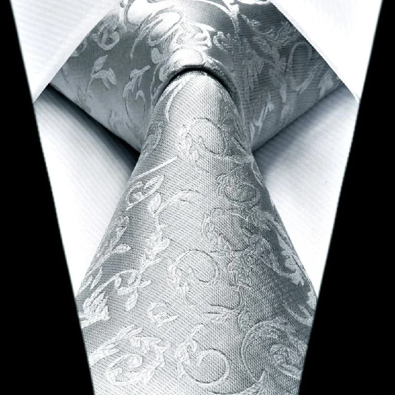 Floral Tie Handkerchief Set - A1-SILVER GRAY