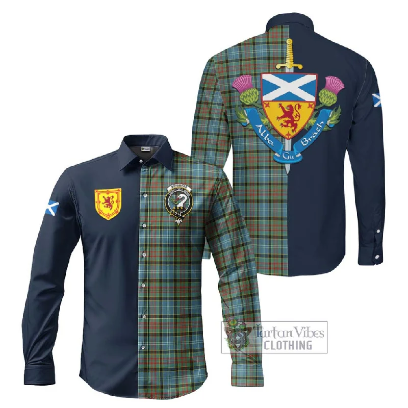 Brisbane Tartan Long Sleeve Button Shirt Alba with Scottish Lion Royal Arm Half Style Brisbane Tartan Long Sleeve Button Shirt Alba with Scottish Lion Royal Arm Half Style