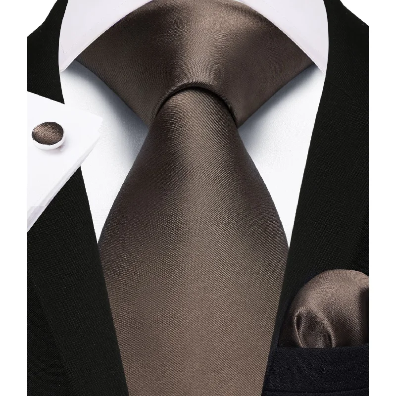 Solid Tie Handkerchief Cufflinks - K1-BROWN