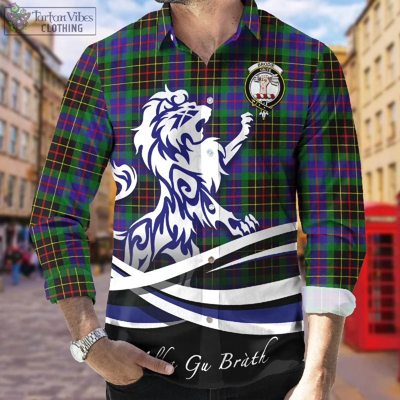 Brodie Hunting Modern Tartan Long Sleeve Button Up Shirt with Alba Gu Brath Regal Lion Emblem