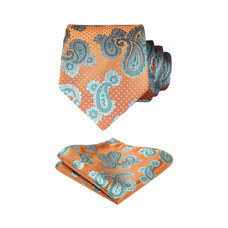Paisley Tie Handkerchief Set - B4-ORANGE2