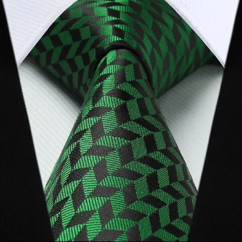 Stripe Tie Handkerchief Set - GREEN/BLACK