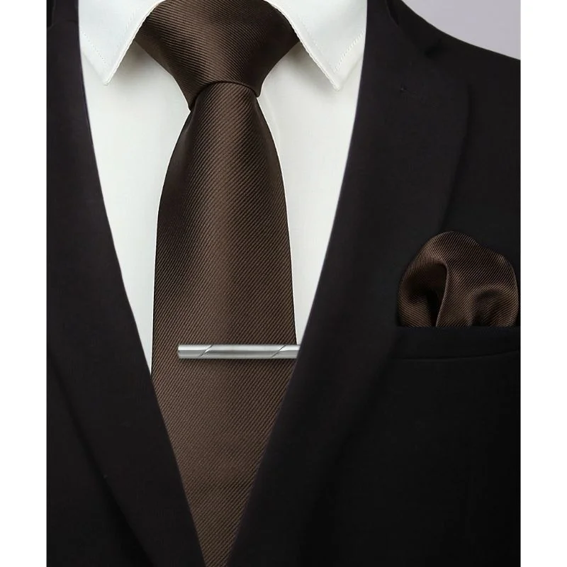 Solid Tie Handkerchief Clip - BROWN