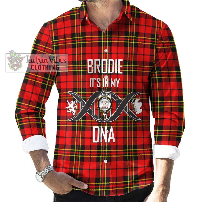 Brodie Modern Tartan Long Sleeve Button Shirt with Family Crest DNA In Me Style