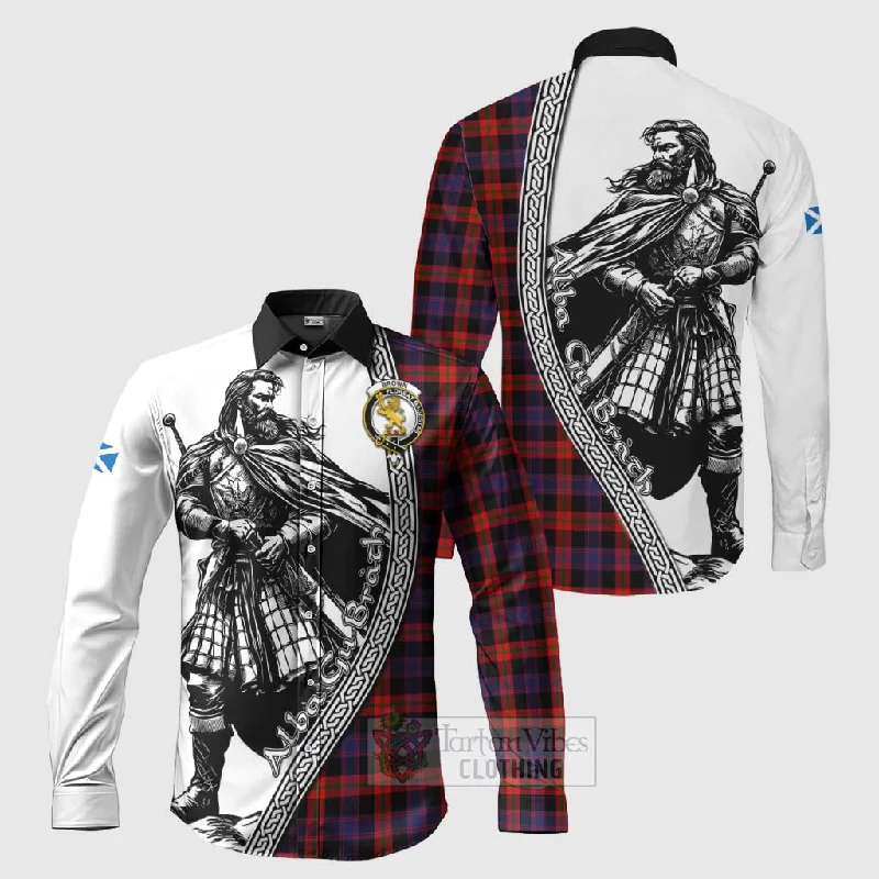 Brown (Broun) Tartan Clan Crest Long Sleeve Button Shirt with Highlander Warrior Celtic Style Brown (Broun) Tartan Clan Crest Long Sleeve Button Shirt with Highlander Warrior Celtic Style