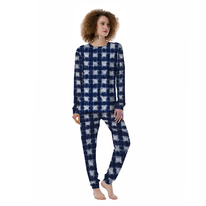 Grid Shibori Print Pattern Women's Pajamas Three-piece pajama sets