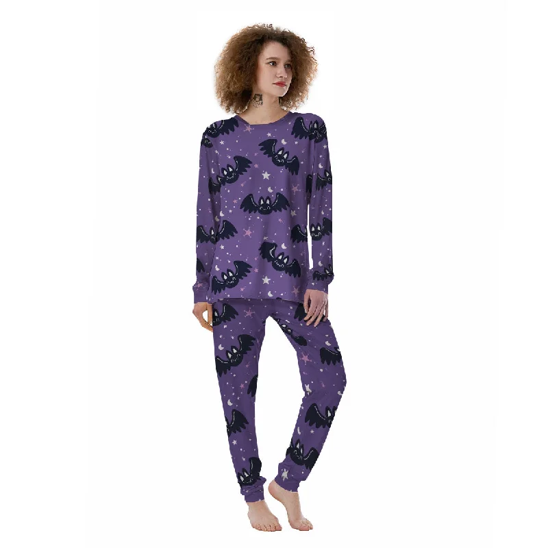 Halloween Bat Black And Purple Print Women's Pajamas Sleeveless pajama sets