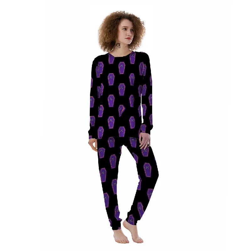 Halloween Coffin Purple Print Pattern Women's Pajamas Classic pajama sets