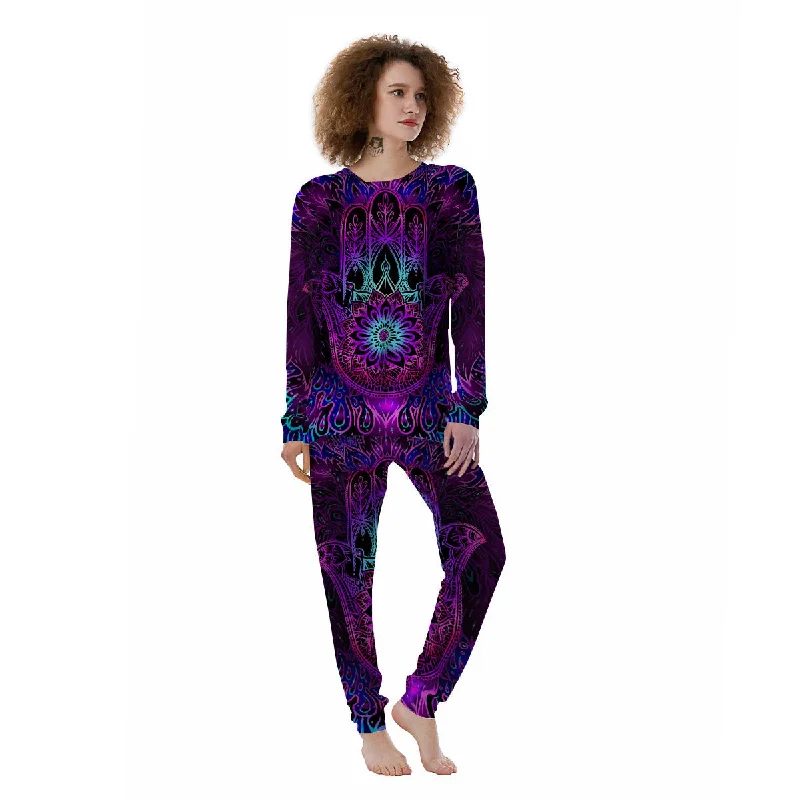 Hamsa Hand Purple Print Women's Pajamas Bamboo pajama sets