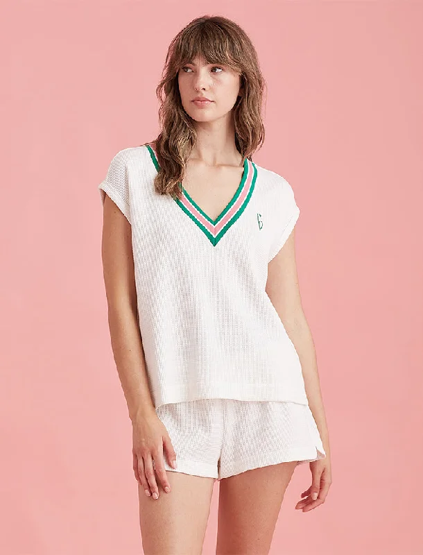 Luxe Waffle Tennis Logo Tank Minimalist pajama sets