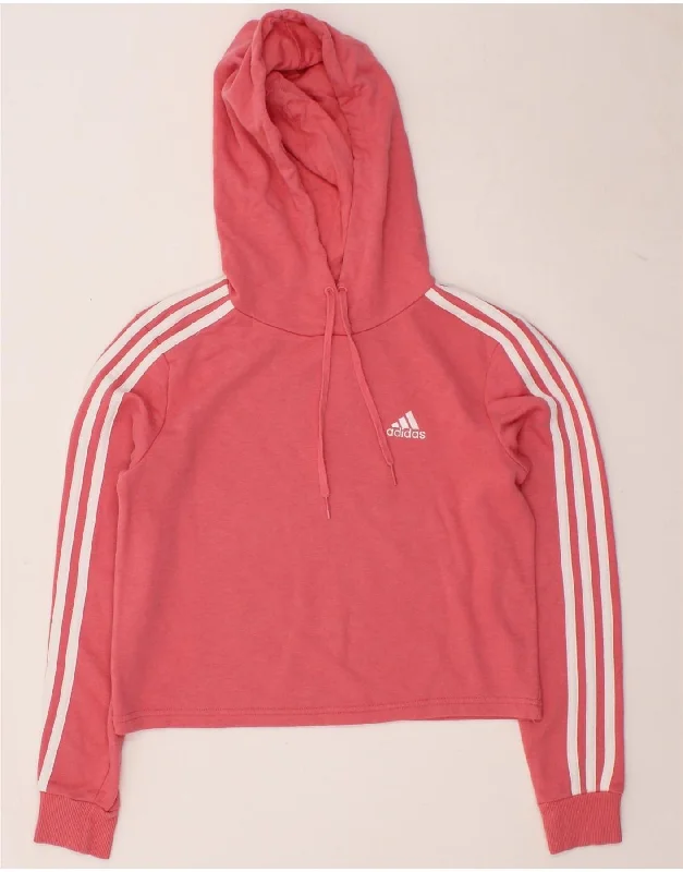 ADIDAS Womens Oversized Crop Hoodie Jumper UK 4-6 XS Pink Cotton Lightweight sweaters for spring