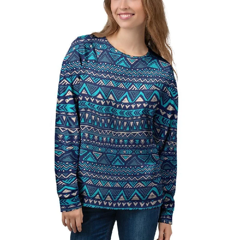 Blue Tribal Aztec Hand Drawn Women's Sweatshirt Kids' sweaters