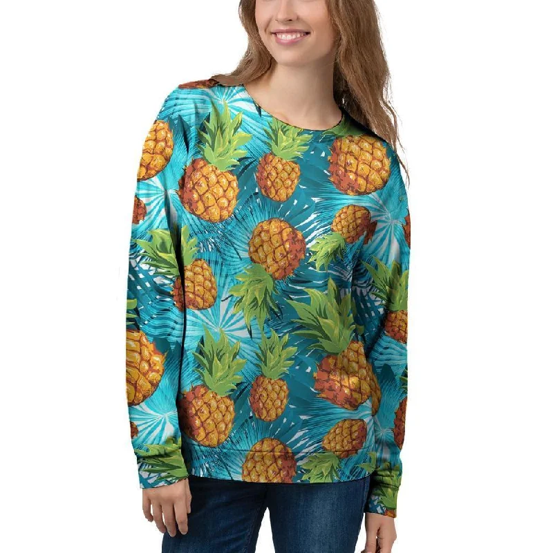 Blue Tropical Hawaiian Pineapple Print Women's Sweatshirt Trendy oversized sweaters