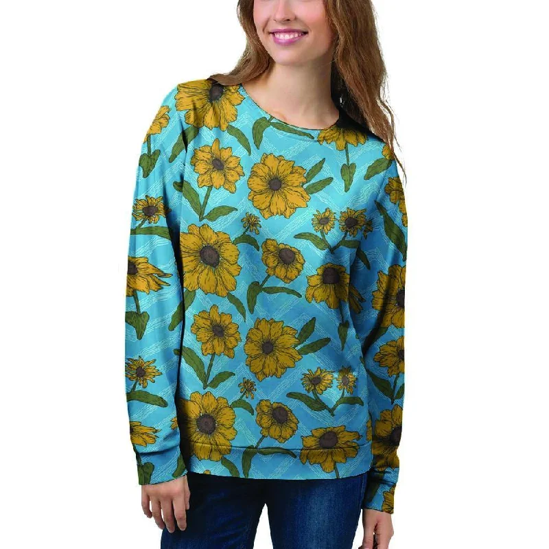 Blue Zigzag Sunflower Women's Sweatshirt Best sweaters for travel