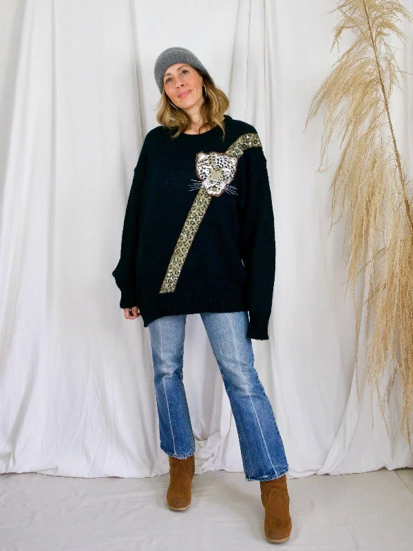 Vintage Leopard Appliqué Sweater Designer sweaters