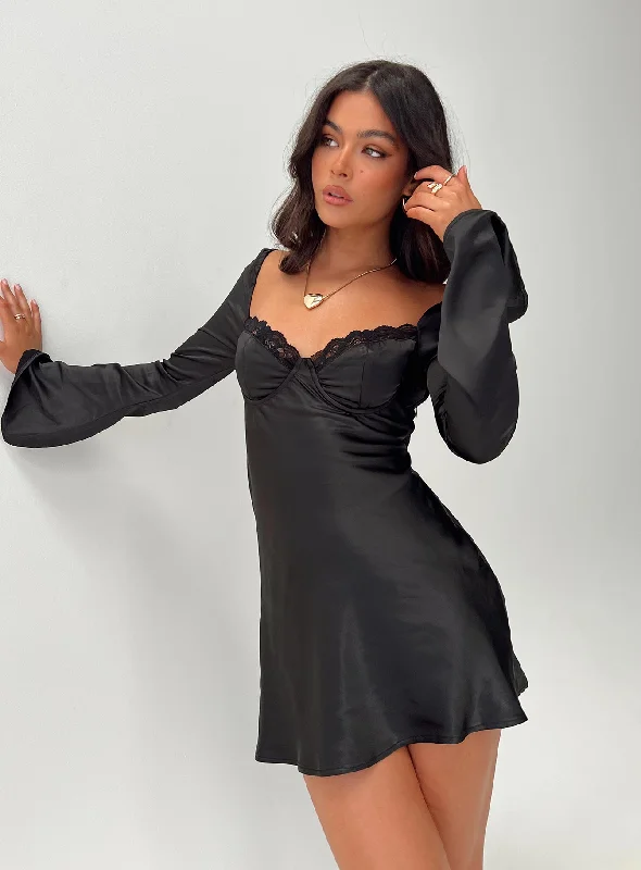 Moniz Long Sleeve Mini Dress Black Date night mini dresses