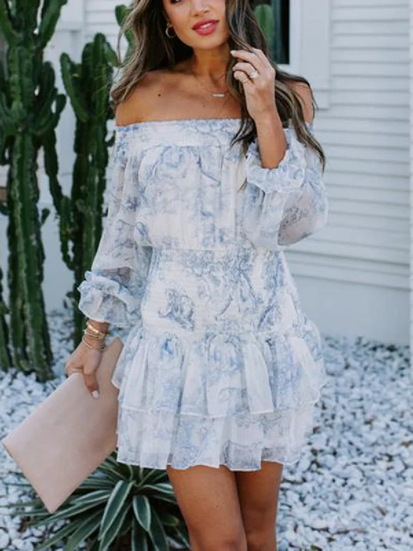 Flat Shoulder with Gathered Waist and Ruffle Mini Dress Revolve mini dresses