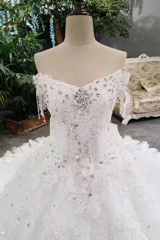 Fantastic Bling Bling Wedding Dresses Off The Shoulder With Appliques And Sequins Lace Up Tulle Wedding Dress Style