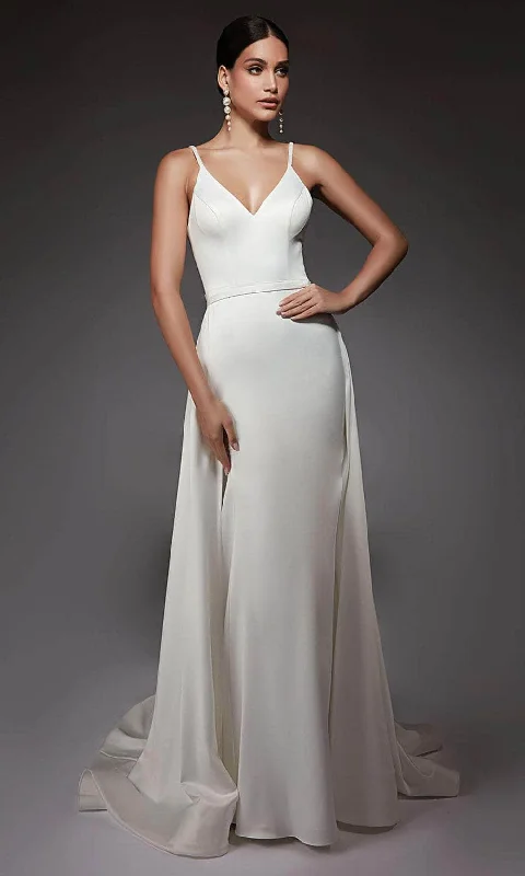 Alyce Paris 7090 - V-Neck Sheath Wedding Dress with Overskirt Off-shoulder Gown