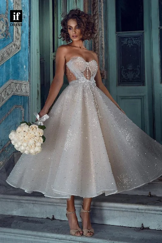 30589 - Sexy A-Line Sweetheart Beaded Tulle Wedding Dress Beaded Wedding Gown