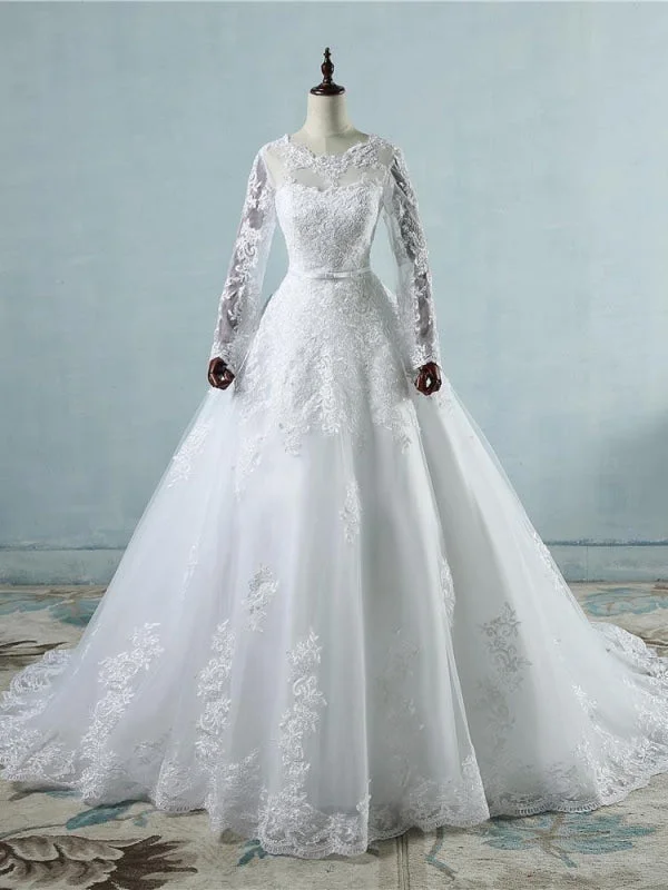 Elegant Long Sleeves Corset lace up Wedding Dresses Sexy Lace Gown