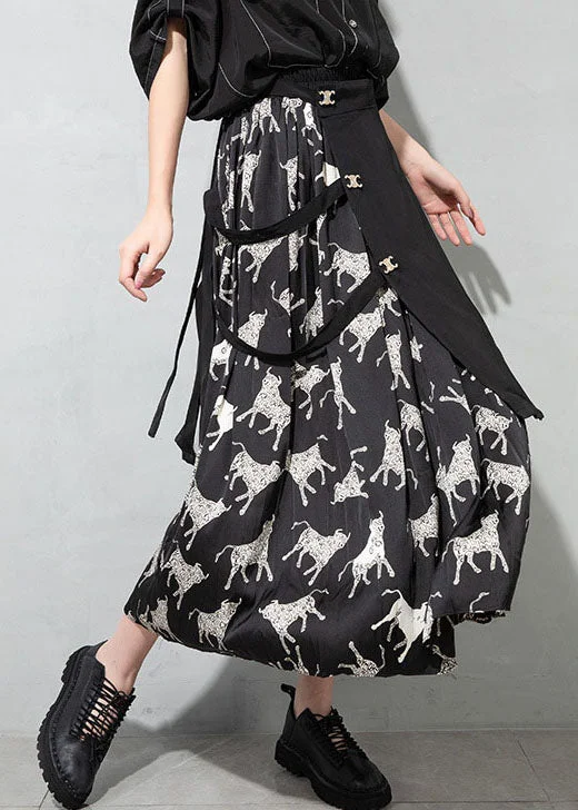 Art black Asymmetrical print Patchwork Skirts Spring Luxury unclassified skirts