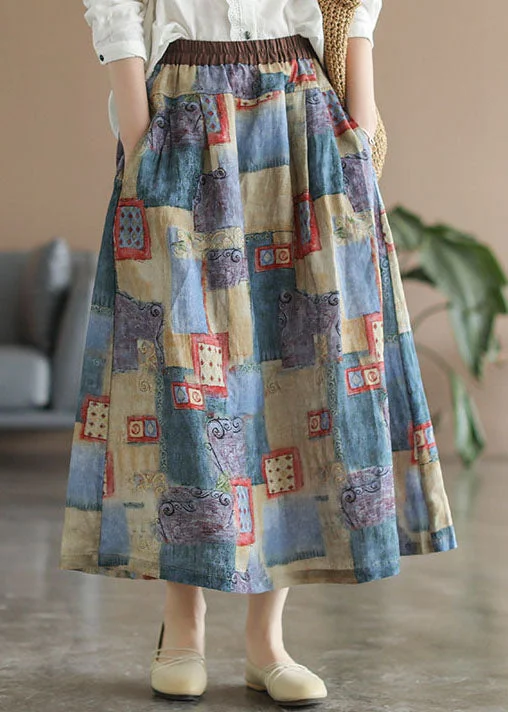 Loose high waist Pockets Print Chiffon Skirt Spring Lounge unclassified skirts