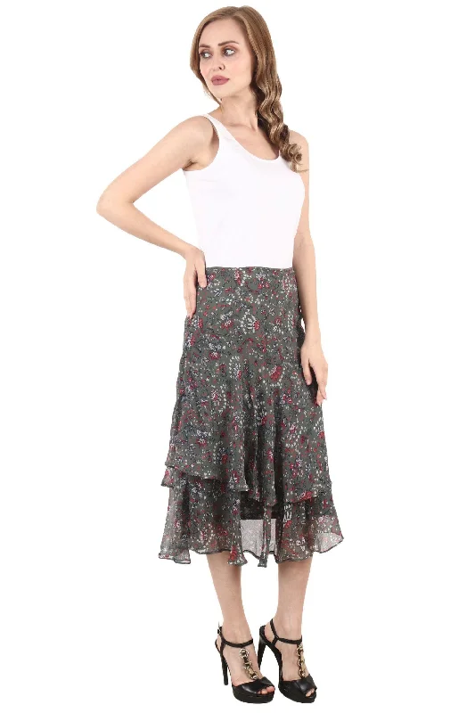 Olive Green Floral Printed Skirt Elegant unclassified skirts