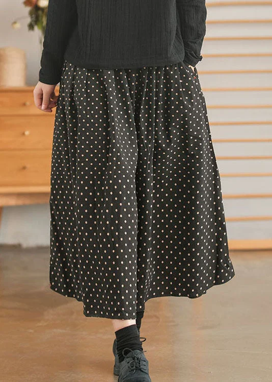 Retro Black elastic waist Pockets dot print Skirt Spring High-end unclassified skirts