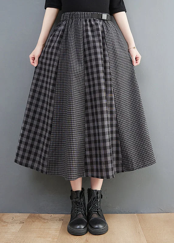 Simple Black Plaid elastic waist Patchwork A Line Skirt Spring Cocktail unclassified skirts