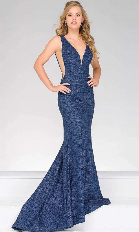 Jovani - Plunging V-Neck Textured Mermaid Gown 45811SC Club party dresses