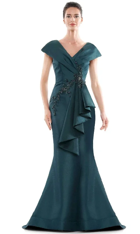 Marsoni by Colors - Cap Sleeves Pleated Front Mermaid Gown MV1086 Sequin party dresses