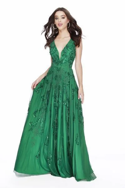 Shail K - Sequin Embellished Plunging Back Long Gown 12227 - 1 pc Emerald In Size 10 Available Trendy party dresses under $50