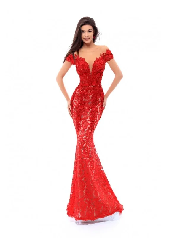 Tarik Ediz 93430 Fitted Floral Embroidered Evening Dress - 1 pc Red in Size 8 Available Cute floral print party dresses