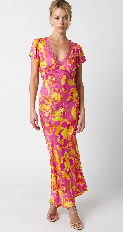 Anyone But You Pink and Yellow Print Maxi Dress Cheap maxi dresses