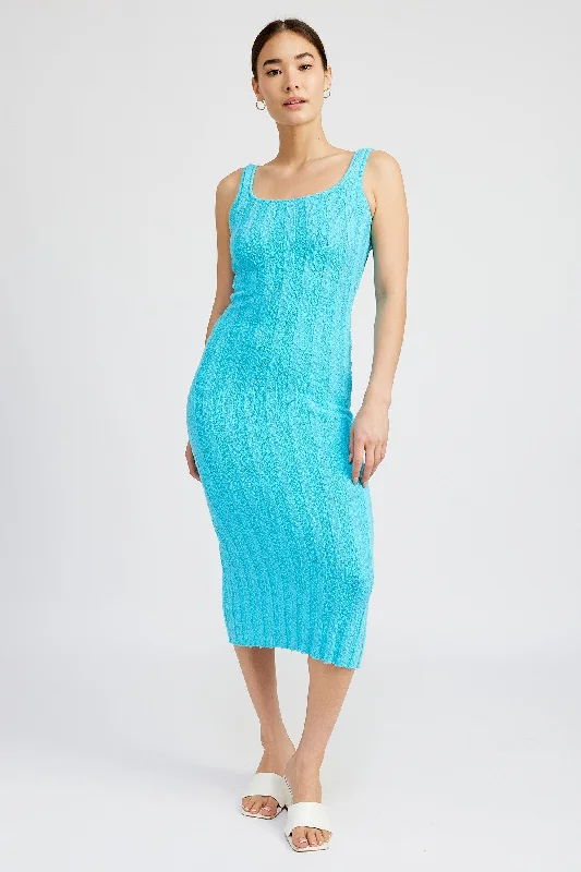 Aqua Wide Rib Knit Midi Dress Minimalist midi dresses