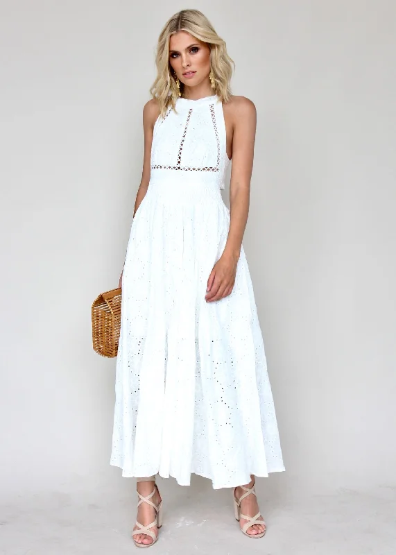 Break Of Dawn Maxi - Flower White Embroidered Tiered maxi dresses