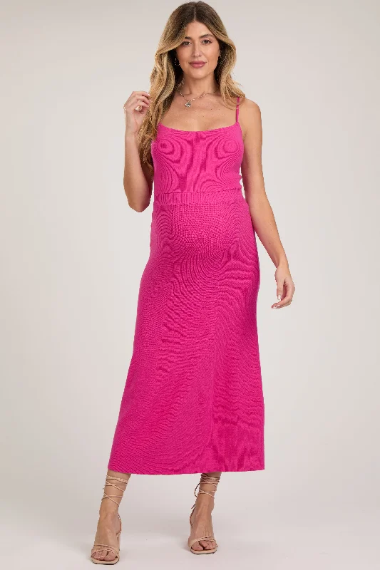 Fuchsia Square Neck Sleeveless Sweater Maternity Midi Dress Cocktail midi dresses