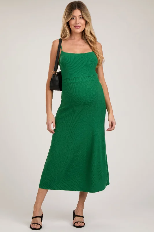 Green Square Neck Sleeveless Sweater Maternity Midi Dress Stretchy midi dresses